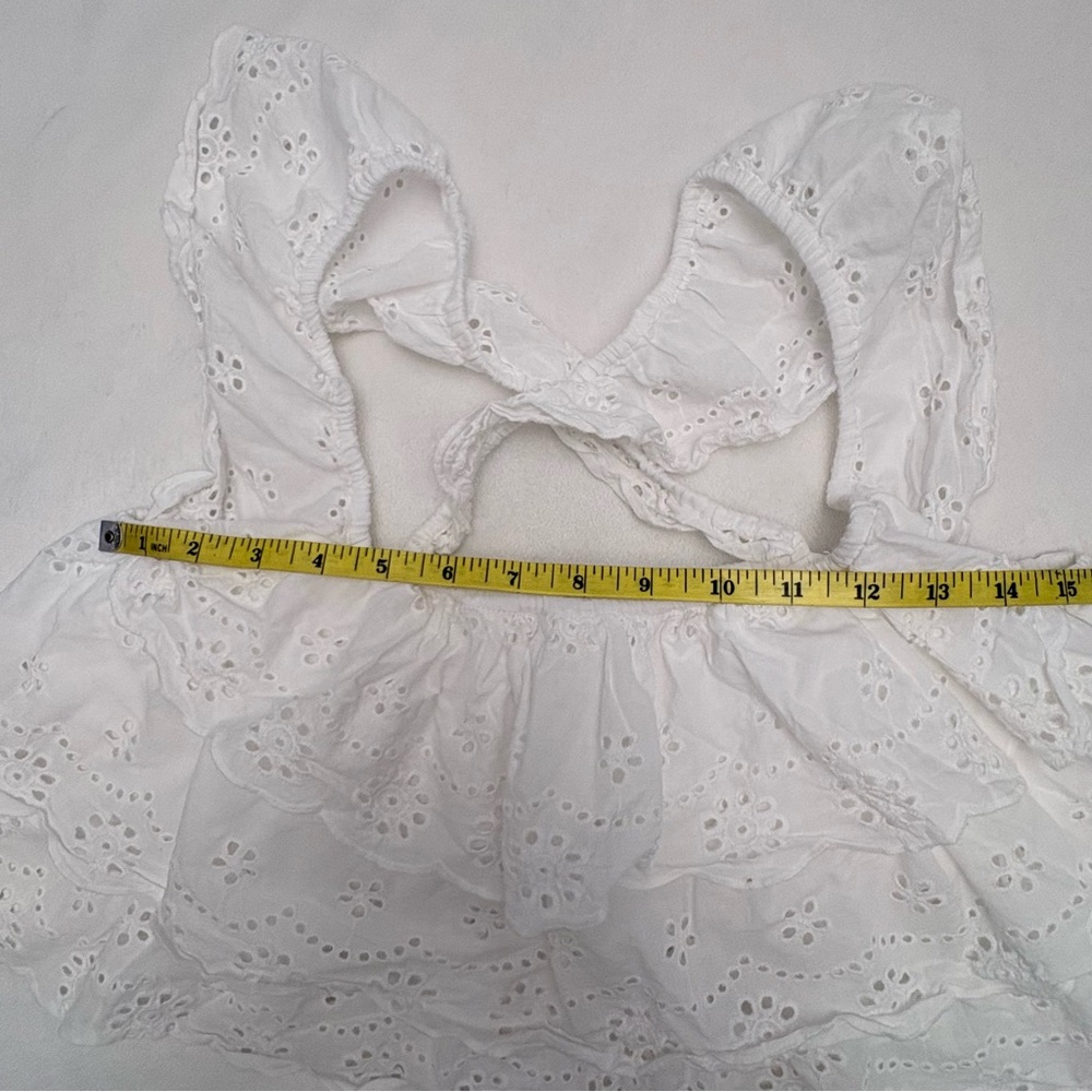 Show Me Your Mumu Girly Top White Eyelet Ruffle Crop Cami Size Medium - Picture 10 of 11